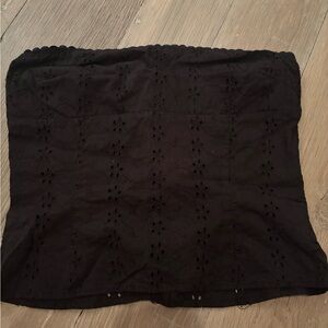 Elegant Black Eyelet Strapless Top